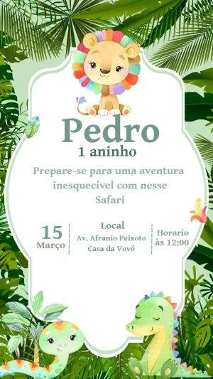 Convite de Aniversário Safari Baby com Animais para Editar Online