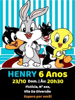 Convite Aniversário Baby Looney Tunes Editável Online