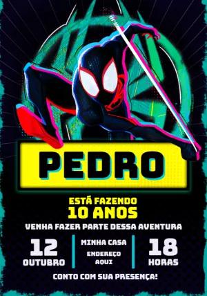 Convite Aniversário Homem Aranha Aranhaverso para Editar Online