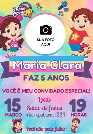 Convite de Aniversário Maria Clara e JP com Foto para Editar