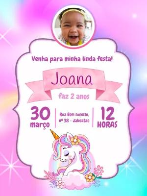 Convite de Aniversário Unicórnio com Foto para Editar Online