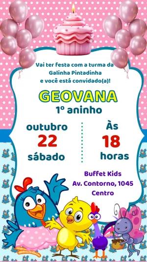 Convite Aniversário Galinha Pintadinha Rosa para Editar Online
