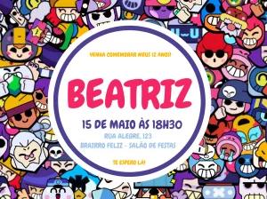 Convite Aniversário Brawl Stars com Personagens para Editar Online