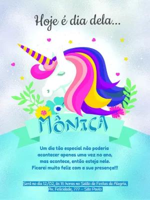 Convite de Aniversário Unicórnio Mágico para Editar Online