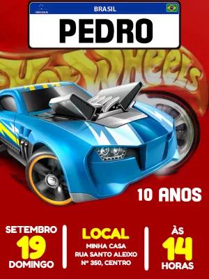 Convite de Aniversário HotWheels com Carros para Editar Online