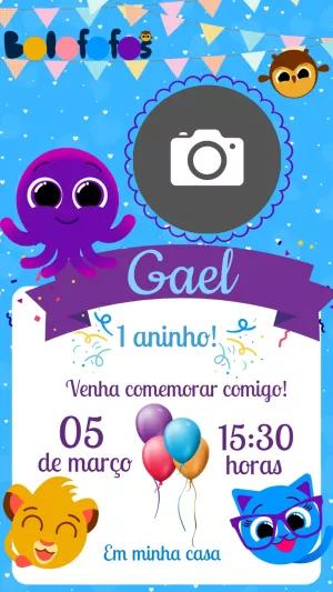 Convite Aniversário Bolofofos com Foto para Editar Online