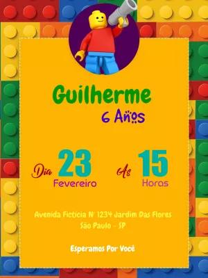 Convite de Aniversário Lego com Blocos para Editar Online