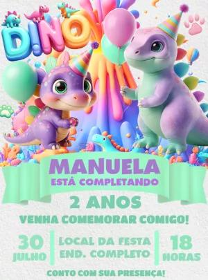 Convite Aniversário Dinossauros Fofos para Editar Online
