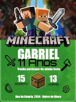 Convite Aniversário Minecraft com Personagens para Editar Online