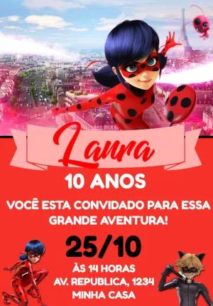 Convite de Aniversário Ladybug e Cat Noir para Editar Online