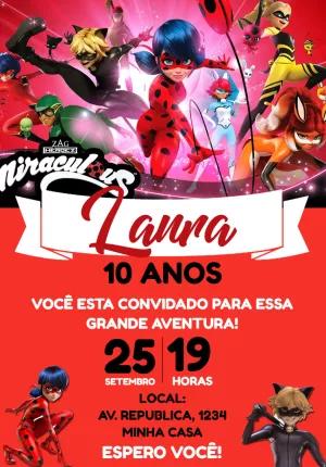 Convite Aniversário Miraculous Ladybug para Editar Online