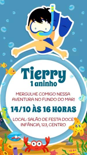 Convite Aniversário Fundo do Mar com Menino para Editar Online