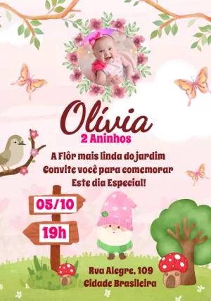 Convite Aniversário Jardim Encantado com Foto para Editar