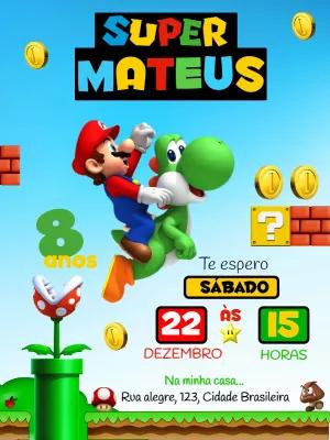 Convite de Aniversário Super Mario Bros para Editar Online