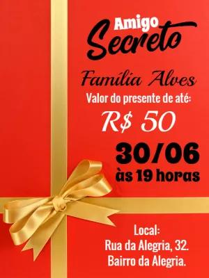 Convite Amigo Secreto com Laço Dourado para Editar Online