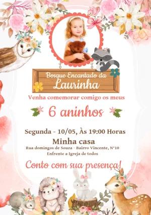 Convite Aniversário Bosque Encantado com Foto para Editar