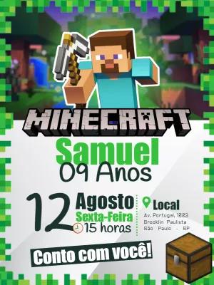 Convite de Aniversário Minecraft com Steve para Editar Online