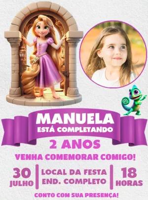 Convite Aniversário Enrolados Rapunzel com Foto para Editar