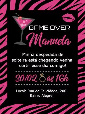 Convite Despedida de Solteira Game Over para Editar Online