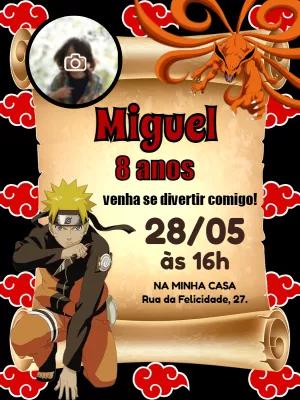 Convite Aniversário Naruto com Foto para Editar Online