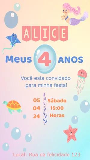 Convite Aniversário Sereia Fundo do Mar para Editar Online