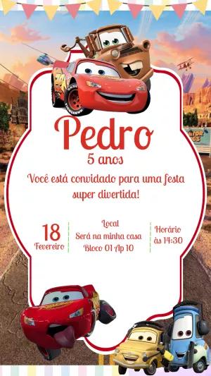 Convite de Aniversário Carros com Personagens para Editar Online