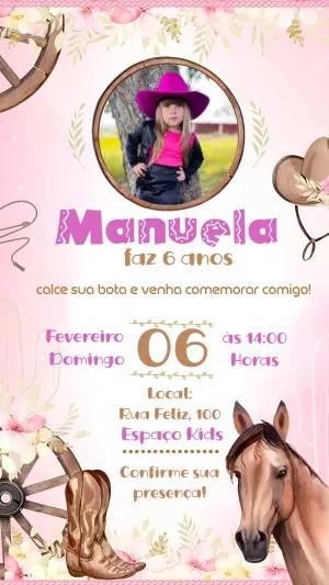 Convite Aniversário Boiadeira Country para Editar Online