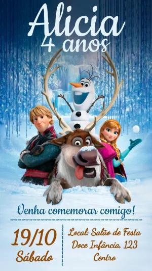 Convite de Aniversário Frozen com Personagens para Editar Online