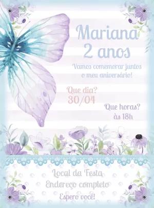 Convite Aniversário Borboleta Aquarela para Editar Online