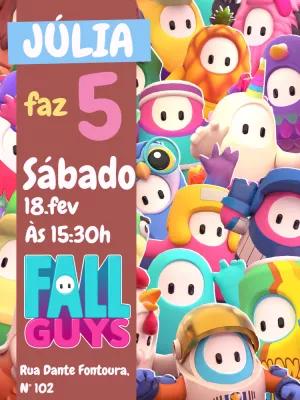Convite Aniversário Fall Guys com personagens para Editar Online