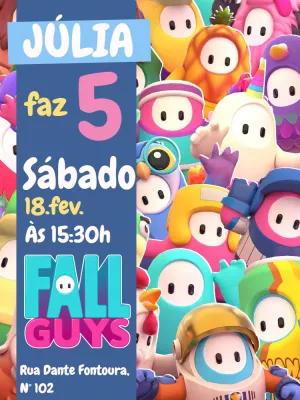 Convite de Aniversário Fall Guys com Personagens para Editar
