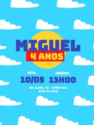 Convite Aniversário Toy Story com Nuvens para Editar Online