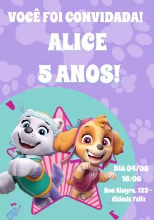 Convite Aniversário Patrulha Canina Menina para Editar Online