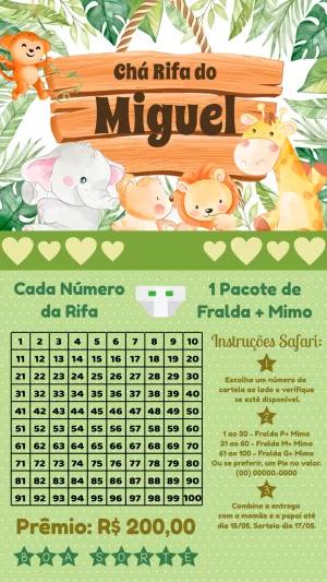 Convite Chá Rifa Safari com Animais para Editar Online