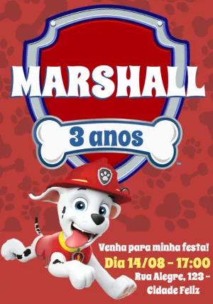 Convite Aniversário Patrulha Canina Marshall para Editar Online