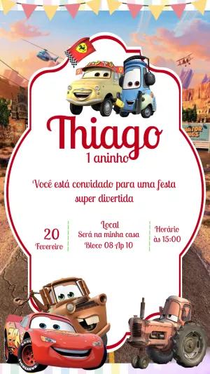 Convite de Aniversário Carros com Personagens para Editar