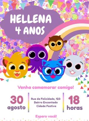 Convite Aniversário Bolofofos com Personagens para Editar Online