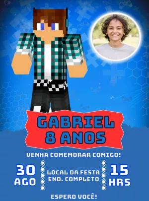 Convite Aniversário Minecraft com Foto para Editar Online