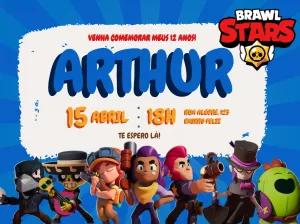 Convite de Aniversário Brawl Stars com Personagens para Editar