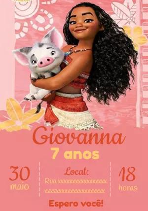Convite de Aniversário Moana com Pua para Editar Online