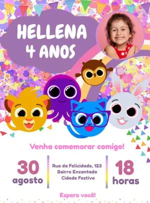 Convite Aniversário Bolofofos com Foto para Editar Online