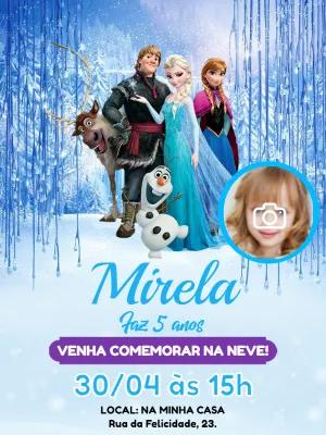 Convite de Aniversário Frozen com Foto para Editar Online