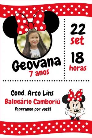 Convite Aniversário Minnie Mouse com Foto para Editar Online