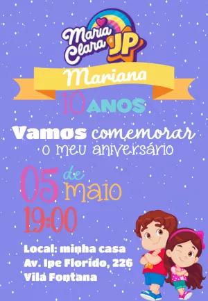 Convite de Aniversário Maria Clara e JP para Editar Online