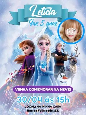 Convite Aniversário Frozen com Foto para Editar Online