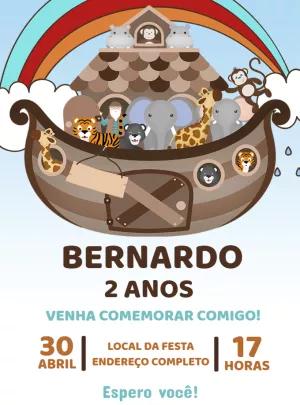 Convite Aniversário Arca de Noé com Animais para Editar Online