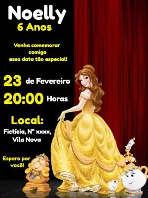 Convite Aniversário A Bela e a Fera para Editar Online