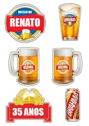 Topo de Bolo Tema Cerveja Boteco Editável para Imprimir