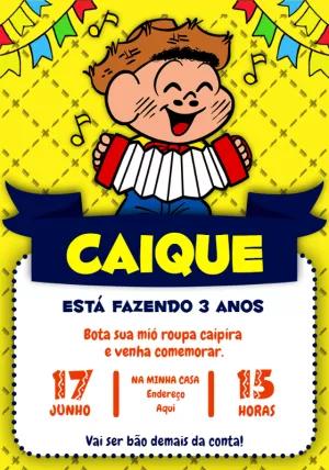Convite Festa Junina do Cascão Turma da Mônica para Editar