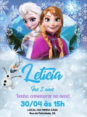 Convite de Aniversário Frozen com Elsa e Anna para Editar Online